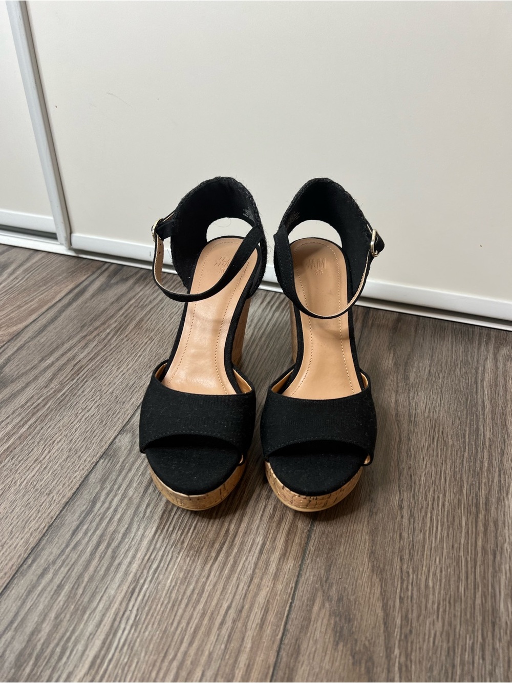 H&M Black Cork Platform Ankle-Strap Sandals